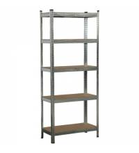 Стеллаж металлический BOOMHOUSE (БУМХАУС) безболтовой, в1800*ш750*г350мм, 5 полок МДФ, серебристый, 291411